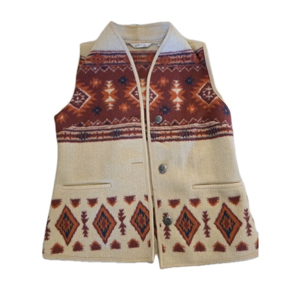 Orvis Womens Small Southwestern Aztec Fleece Vest Button Front Pockets - Picture 2 of 10